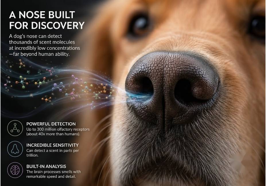 dog sniffing owner's scent for comfort